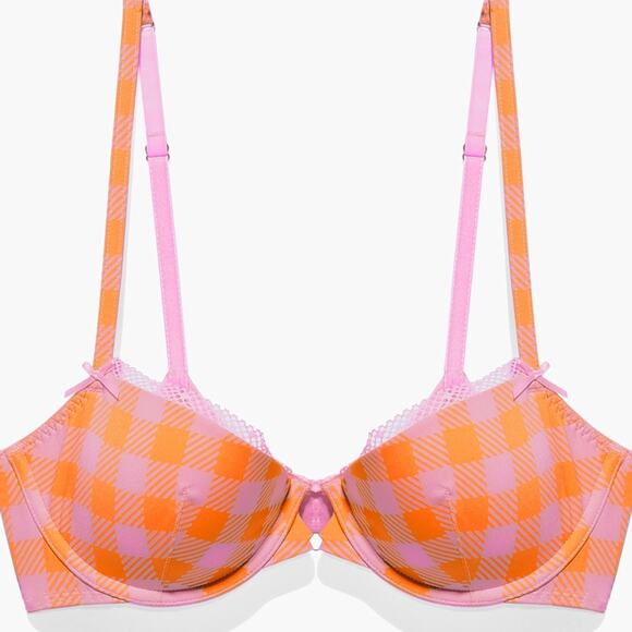 Savage X Fenty Women's GINGHAM UNLINED IN CHECK'D OUT PRINT PLUNGE BRA 34A NWT - Picture 1 of 4